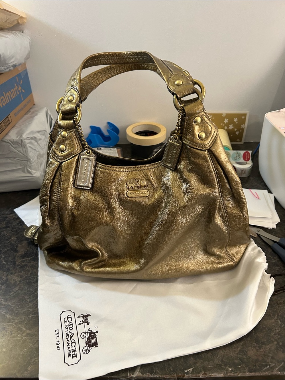 Coach Madison Maggie 14331 Metallic Gold Patent Leather Shoulder Bag